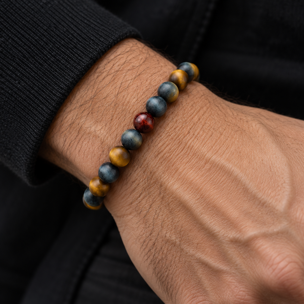 matte tiger eye with red shinny tiger eye AHA braclete pill holder donate