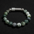 tree moss agate beaded bracelet with discreet pill holder vessel